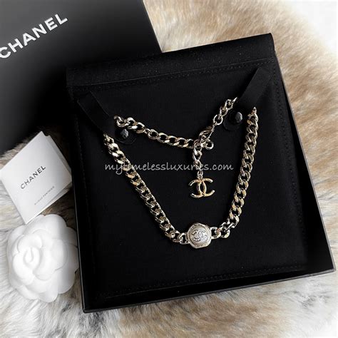 chanel crystal chain link choker|Chanel necklace set.